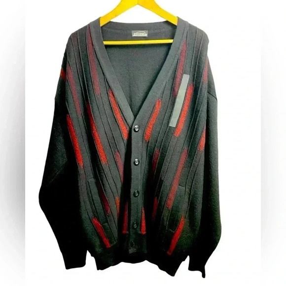 Vintage Cooper Mens Sweater  w Pockets Black, Gray and Red Mint Condition - Picture 1 of 9